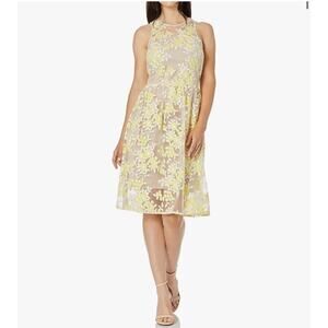 Trina Trina Turk Arroyo Yellow Floral Lace Tea Dress Preppy Summer Womens 10